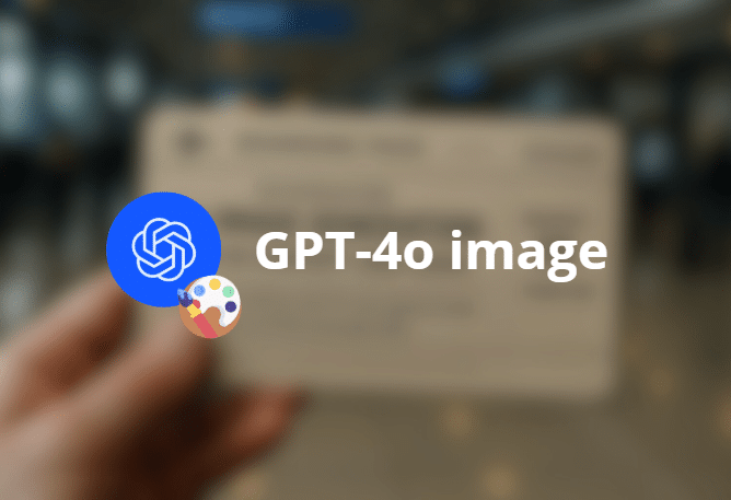 Image d'illustration de l'article composée de l'image d'annonce officielle de GPT-4o image floutée en arrière-plan, et du logo OpenAI en bleu avec une icône de palette de peinture et un pinceau (icône créée par Freepik - Flaticon).