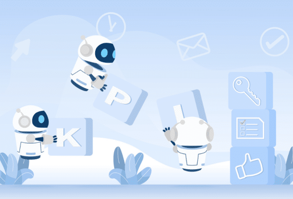 Image d'illustration de l'article LabSense sur le bilan IA 2025. 3 robots construisant quelque chose avec des gros blocs qui affichent les lettres "K", "P" et "I". Crédits IStock : Nuttapreya Sirisommai Référence de l'illustration : 1598868153