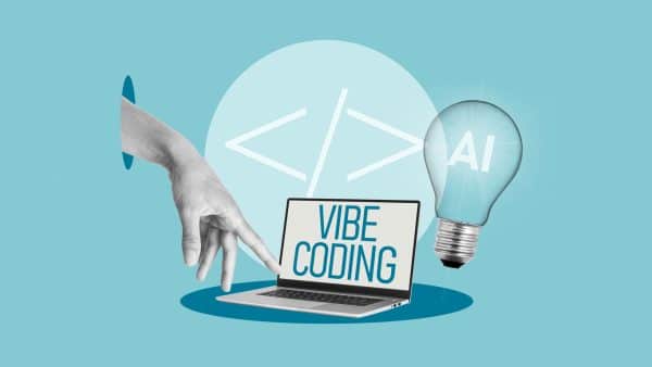 Le vibe coding, en tant que programmation IA et nouveau concept des technologies de l'information, est illustré par un collage de photos représentant une main et un ordinateur portable. Crédits iStock : Andrii Dodonov Référence de la photo : 2245857660