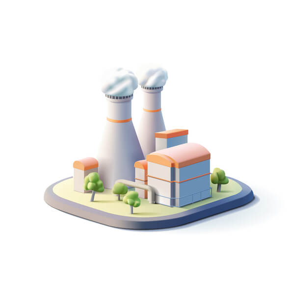 Image iStock 3D d'une centrale nucléaire illustrant l'infrastructure IA en France.