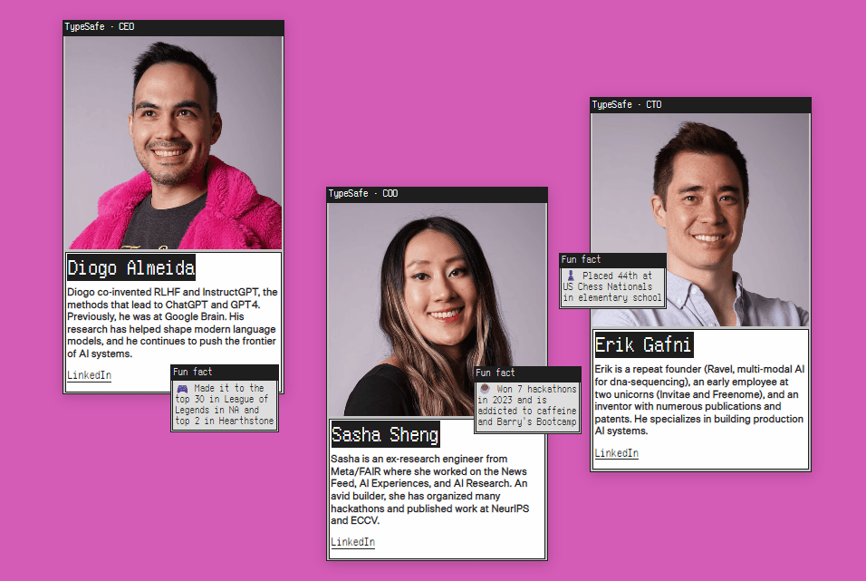 Portraits des fondateurs de TypeSafe, auteur de Jev AI