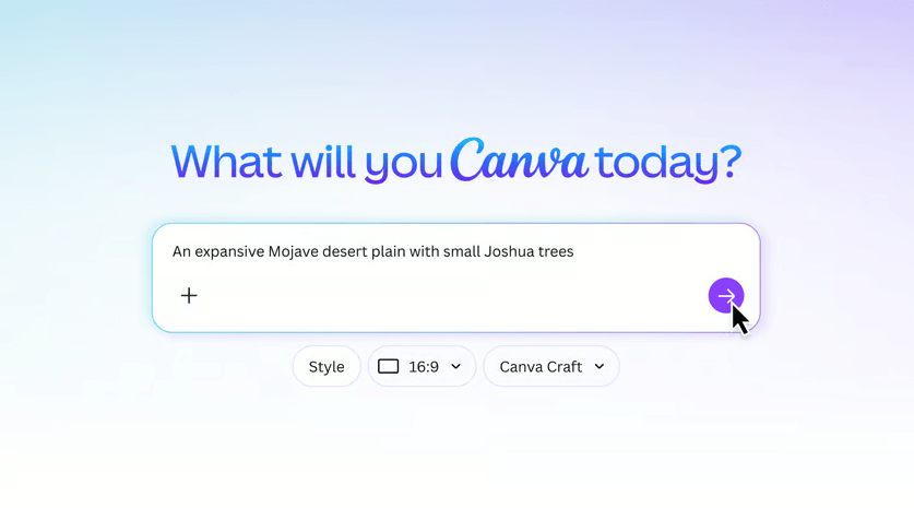 Capture de l'espace de prompt sur la plateforme de génération d'image par IA Canva Craft